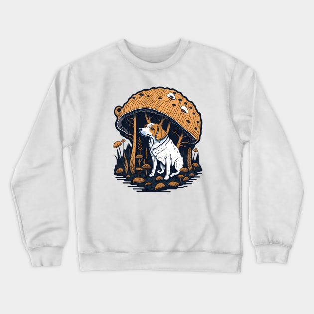 Dog Under A Mushroom Crewneck Sweatshirt by MonkeyStuff